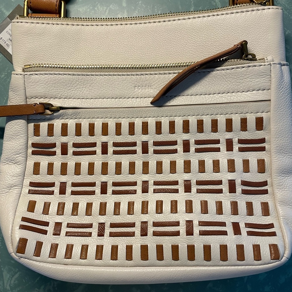 Fossil Geometric White and Brown Crossbody Bag